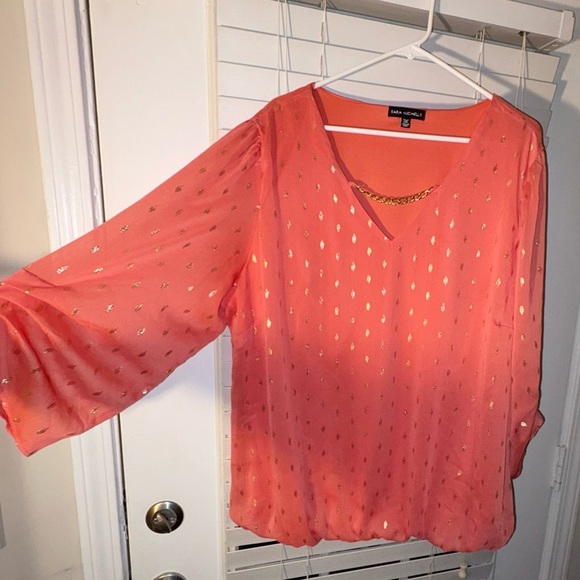 Sara Michelle NWOT SIZE 3X Orange Bubble Hem Blouse with Gold Details - Picture 1 of 8